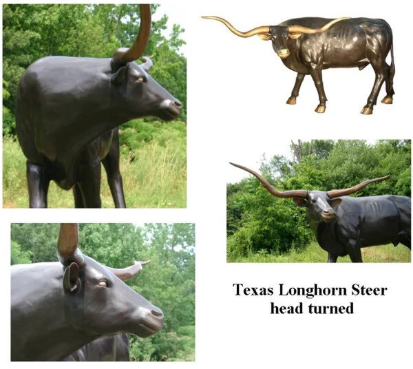 Texas Longhorn Life Sized Bronze Sculpture Head Turned