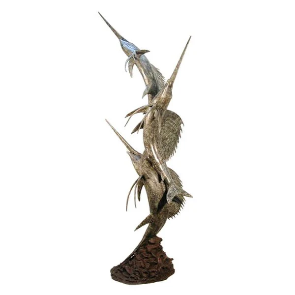 Three Sail Fish Water Feature Fountain Bronze