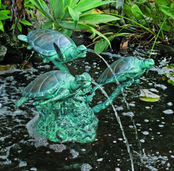 Three Turtles On Coral Water Feature 23"
