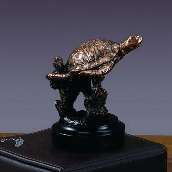 Turtle Swimming with Coral Statue