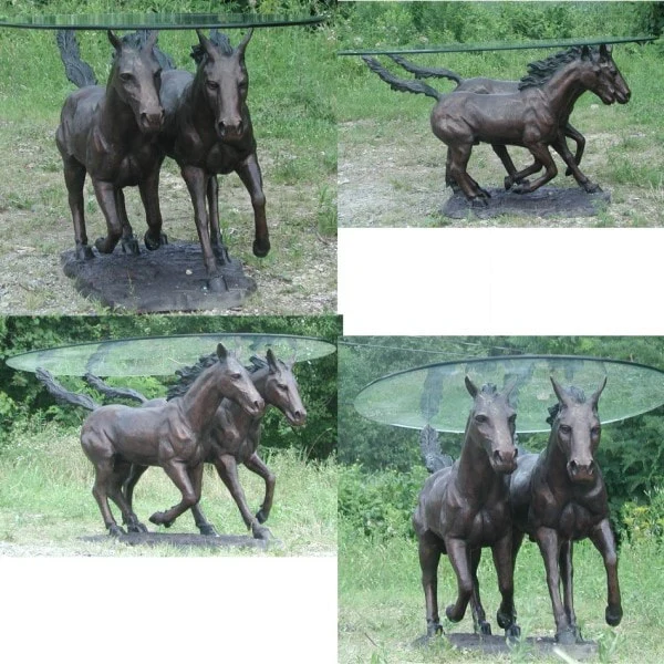 Twin Horse Table Sculptural Bronze Base