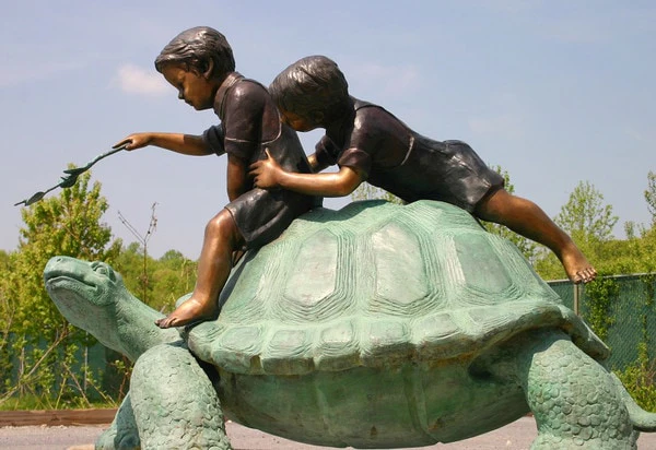 Two Boys Riding Turtle Bronze Sculpture 41" High - Image 3