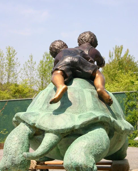 Two Boys Riding Turtle Bronze Sculpture 41" High - Image 4