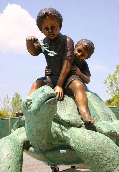 Two Boys Riding Turtle Bronze Sculpture 41" High - Image 5