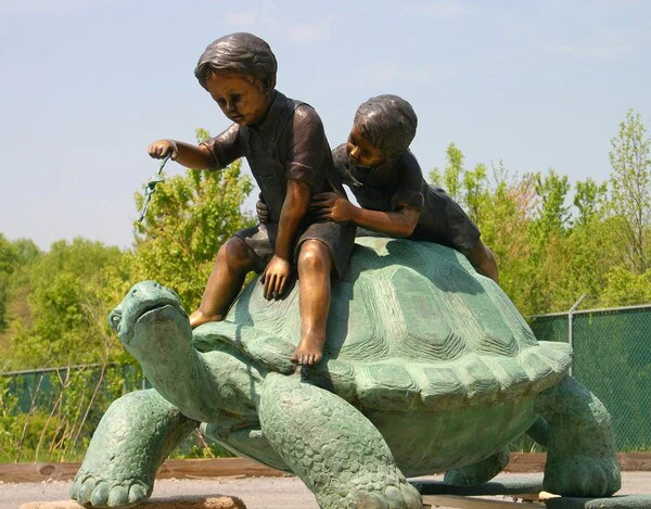 Two Boys Riding Turtle Bronze Sculpture 41" High - Image 6