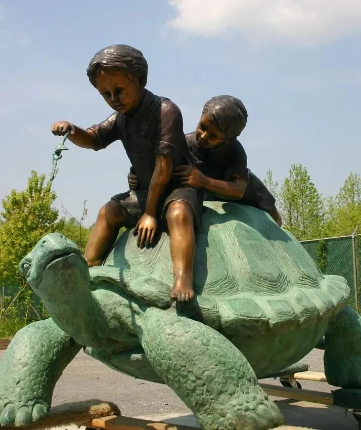 Two Boys Riding Turtle Bronze Sculpture 41" High - Image 7
