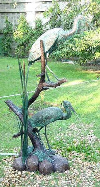 Two Crane Birds On Tree Water Feature Bronze Sculpture - Image 3