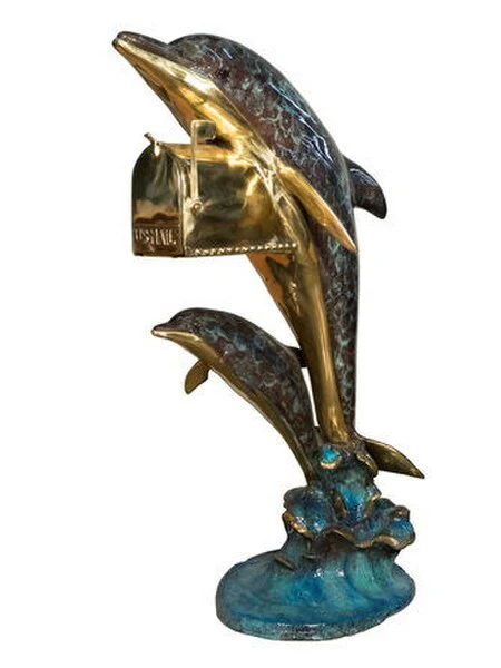 Two Dolphin Mailbox Bronze Sculptures