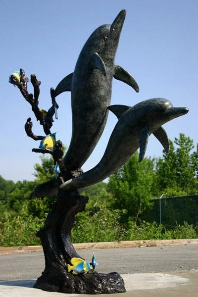 Two Dolphins With Coral Water Feature Sculpture - Image 4