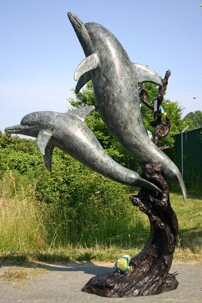 Two Dolphins With Coral Water Feature Sculpture - Image 7