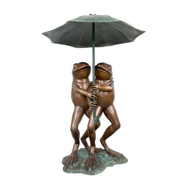 Two Frogs Holding Umbrella Water Feature
