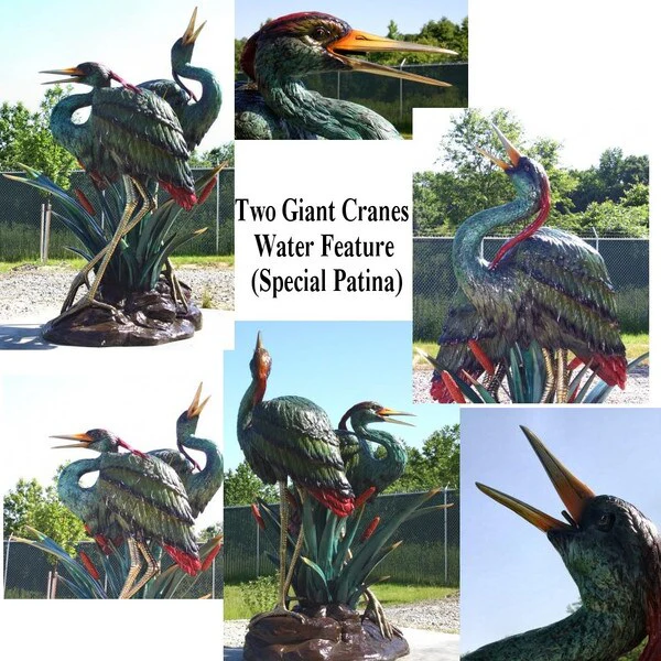 Two Giant Cranes Water Feature 89" High