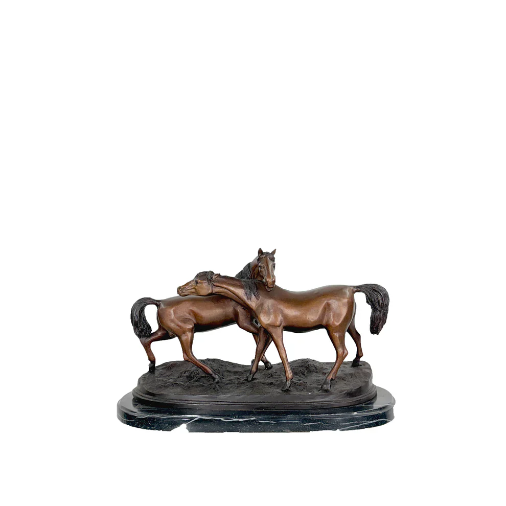 Two Horses Bronze Sculpture on Marble Base 20" Wide