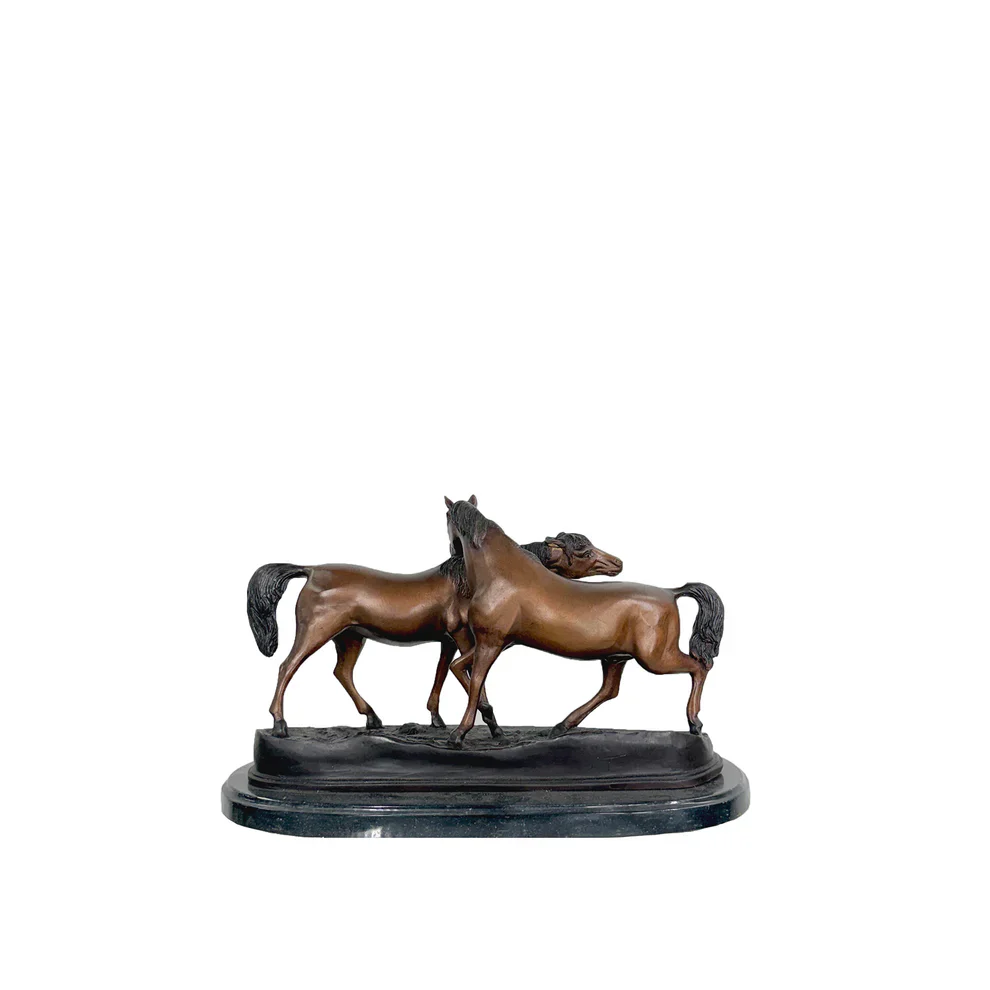 Two Horses Bronze Sculpture on Marble Base 20" Wide - Image 3
