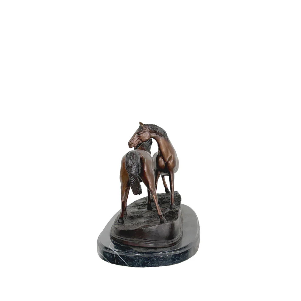 Two Horses Bronze Sculpture on Marble Base 20" Wide - Image 4