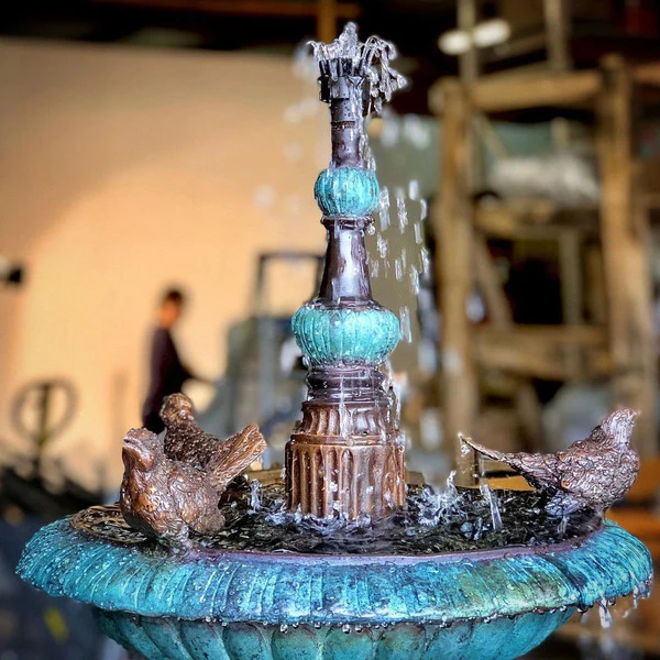 Two Tier Bird Bronze Fountain Water Feature - Image 2