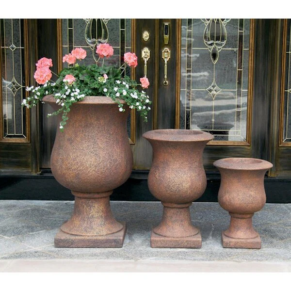 Vail Goblet Urns Cast Stone Planters Trio - Image 3