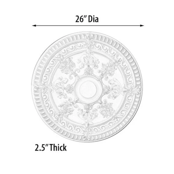 White Scroll Rose Ceiling Medallion 26 Inch - Image 4