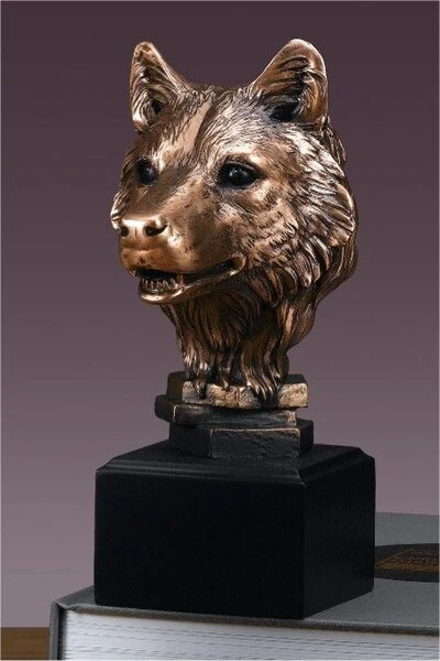 Wolf Head Bust Sculpture 8" Bronze Finish