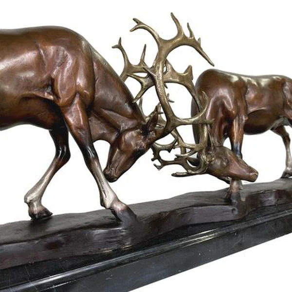 Wrangling Deer Bronze Statue on Marble Base - Image 2