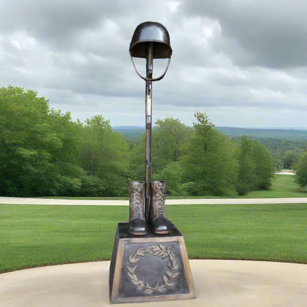 WW II War Memorial Battle Cross Boots & Gun on Pedestal - Image 3